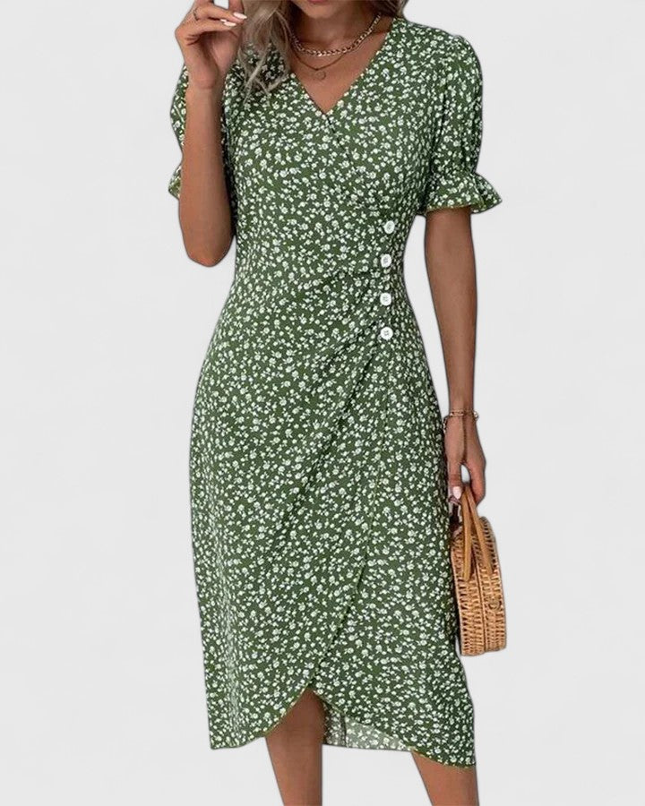 Greer | Ditsy Floral Midi Dress with Buttons