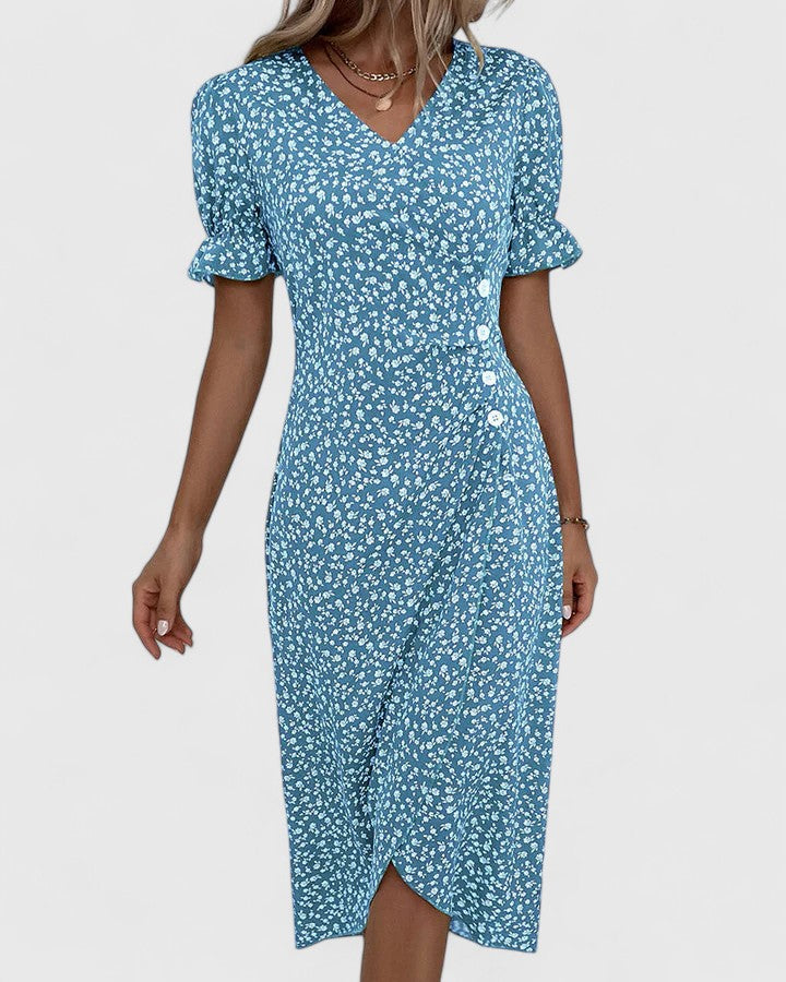 Greer | Ditsy Floral Midi Dress with Buttons