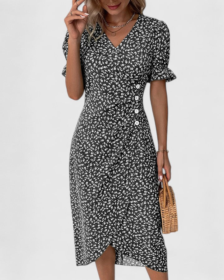 Greer | Ditsy Floral Midi Dress with Buttons