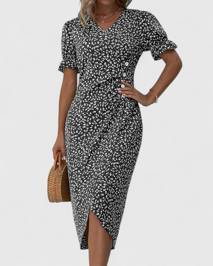 Greer | Ditsy Floral Midi Dress with Buttons