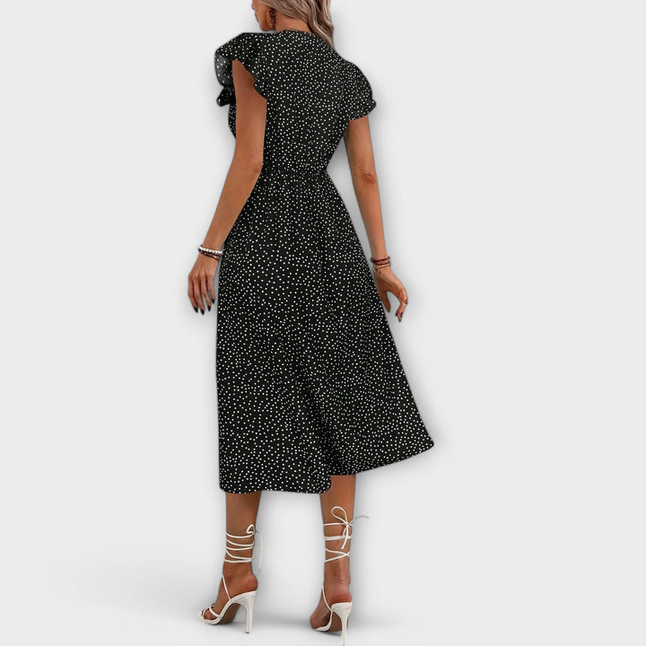 Mira | Polka Dot Midi Dress with Ruffle Sleeves