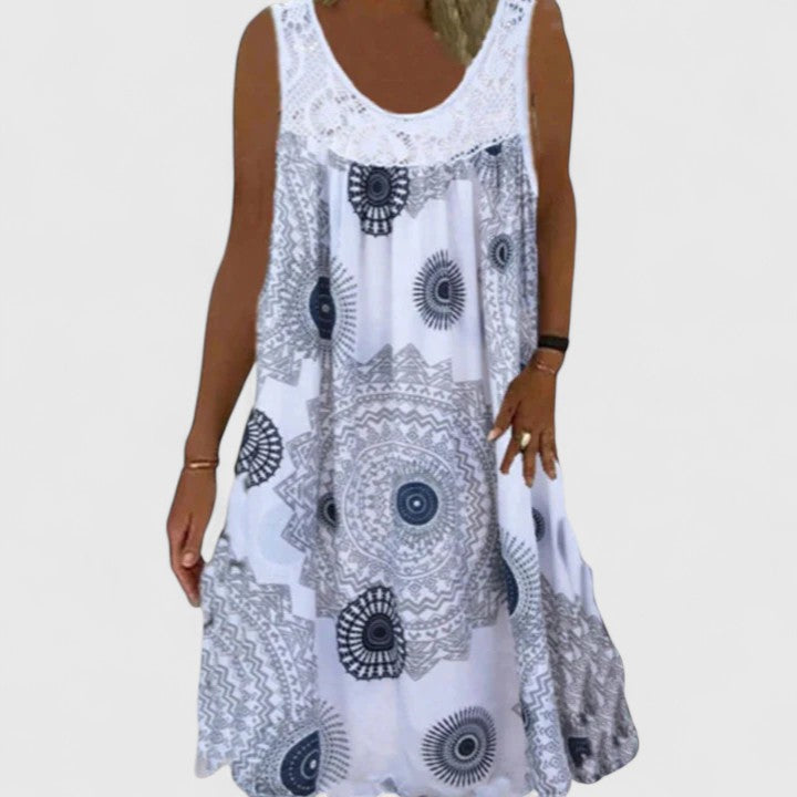 Marina | Boho Print Sundress with Lace Neckline