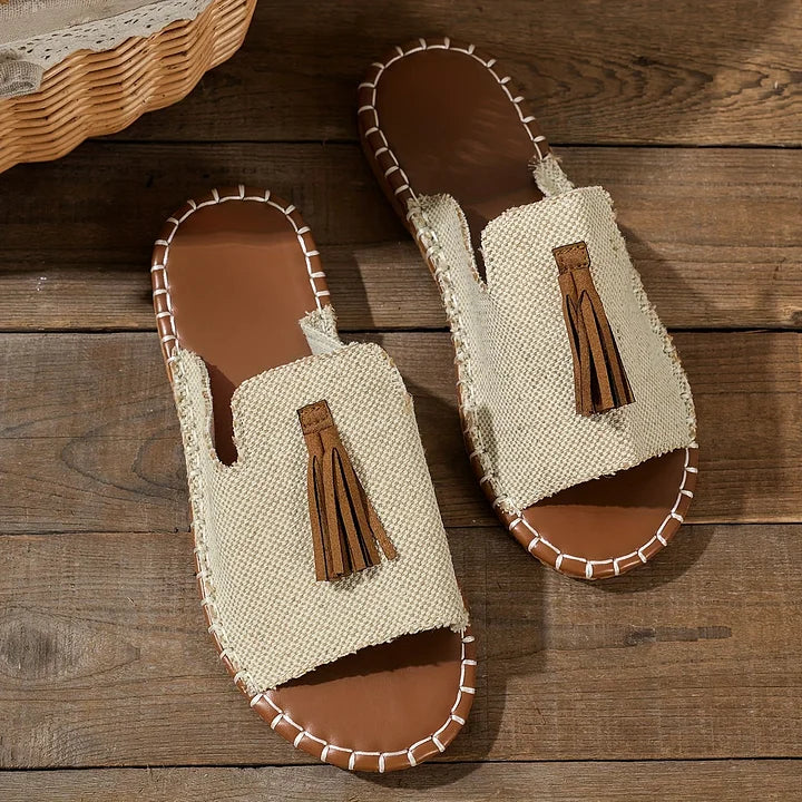Patience | Bohemian Slide Sandals with Tassel Detail