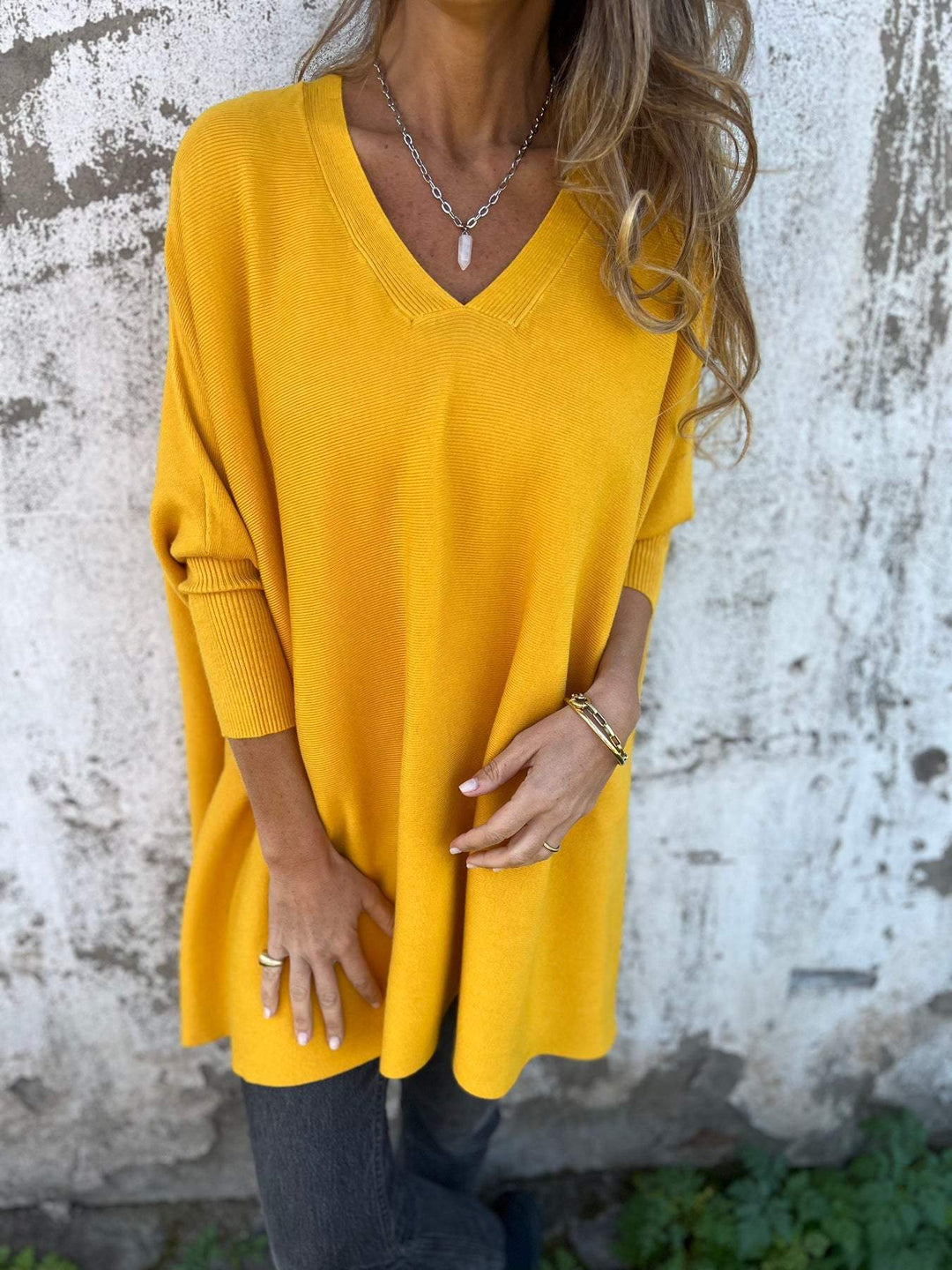 Fabia | Oversized V-Neck Knit Tunic Sweater