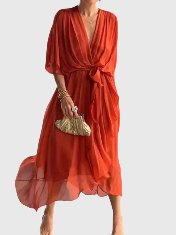 Celine | Flowy Empire Waist Dress with Belt