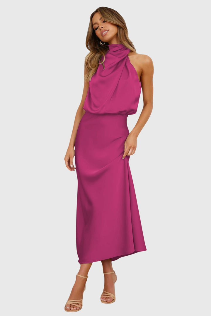 Bellatrixandrea | Satin Halter Neck Dress Sleeveless