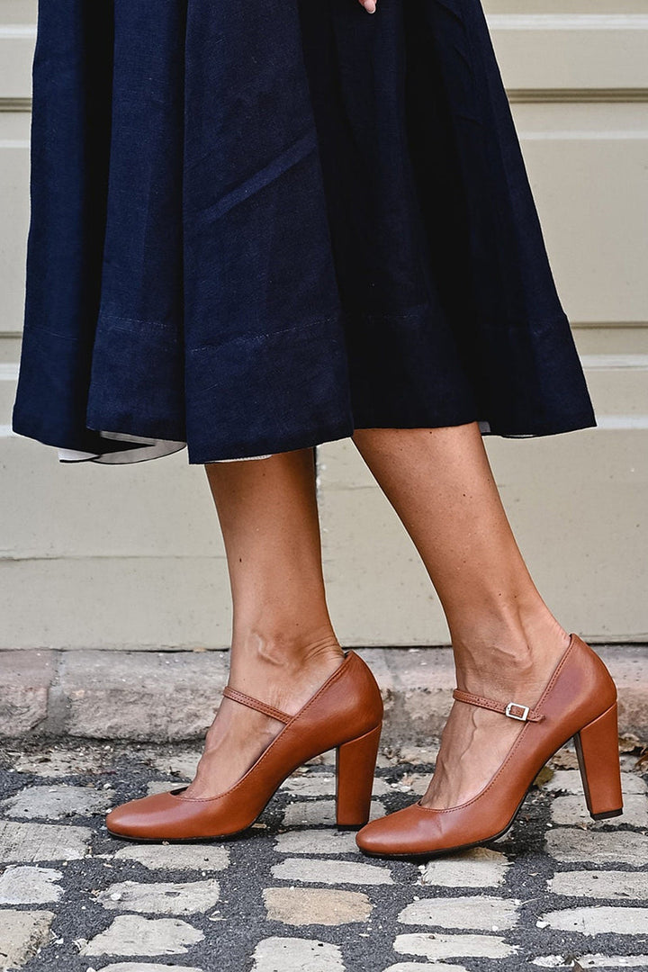 Lolita | Tan Block Heel Mary Jane Pumps