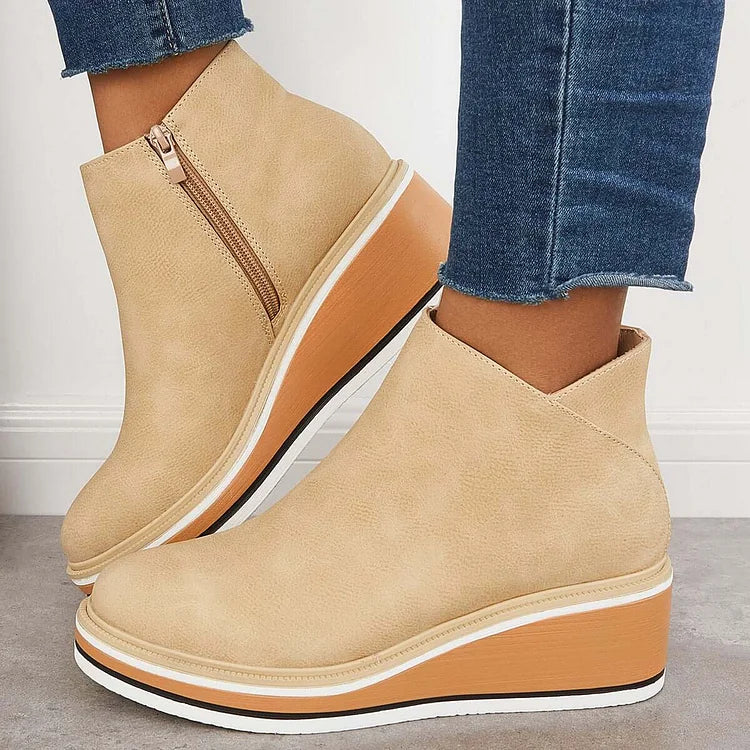 Rosa | Closed Toe Wedge Ankle Boots with Zipper