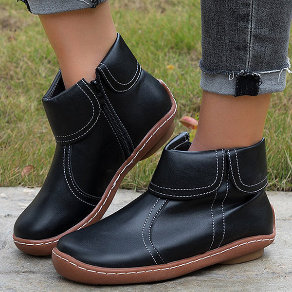 Amaris | Vintage Leather Ankle Boots with Side Zip