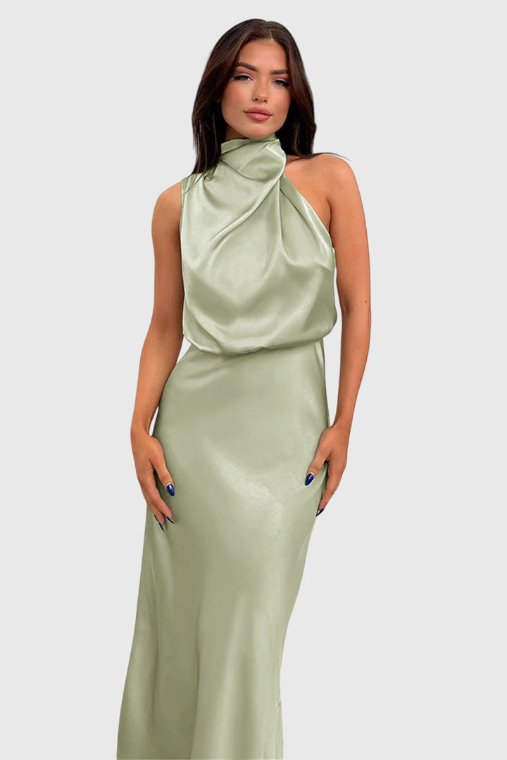 Bellatrixandrea | Satin Halter Neck Dress Sleeveless