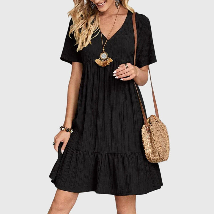 Linette | V-Neck Ruffle Hem Babydoll Dress