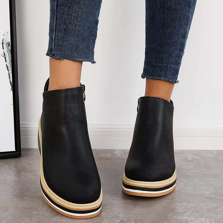 Rosa | Closed Toe Wedge Ankle Boots with Zipper