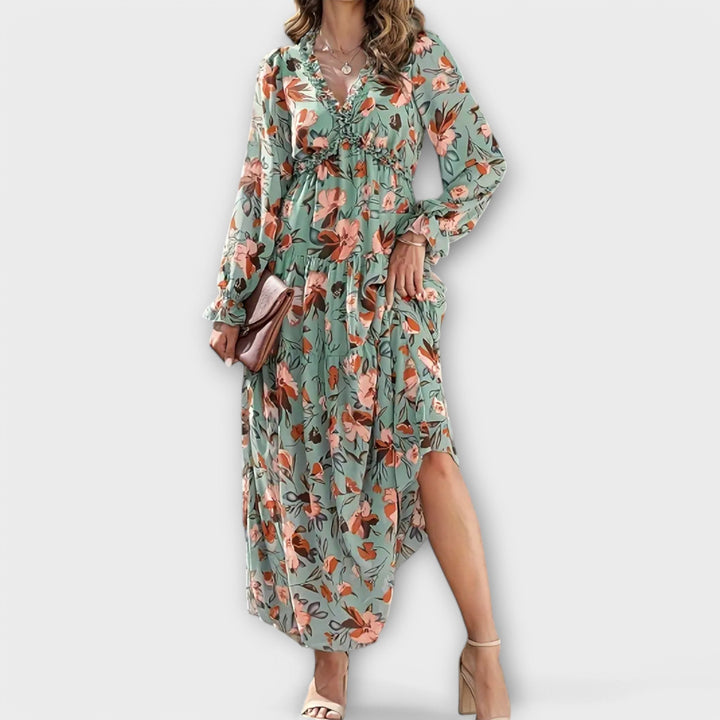 Rosemary | Floral V-Neck Maxi Dress Long Sleeve