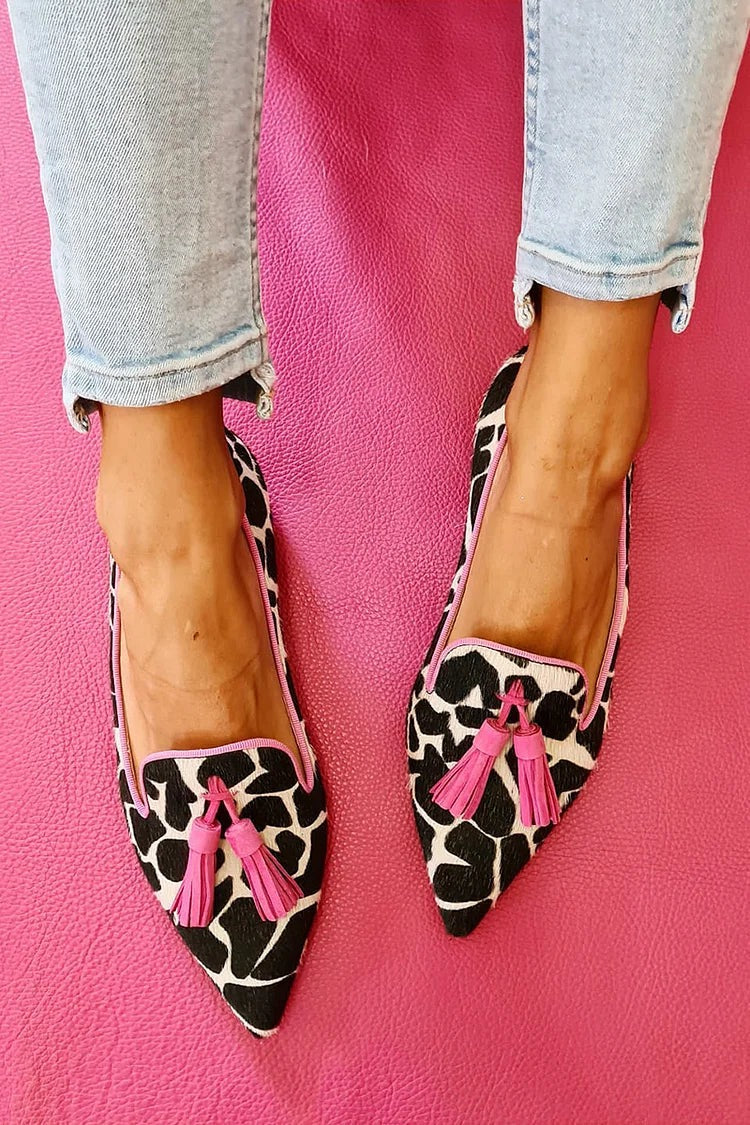 Adrienne | Animal Print Tassel Loafers Pointed Toe