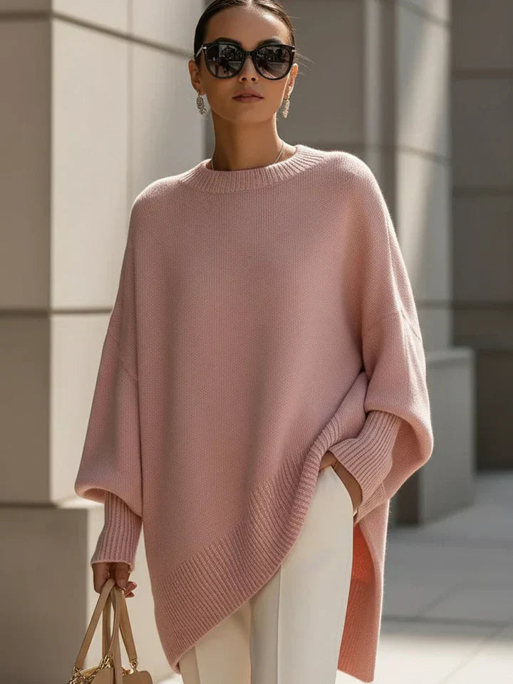 Patricia | Oversized Poncho Sweater with Ribbed Trim