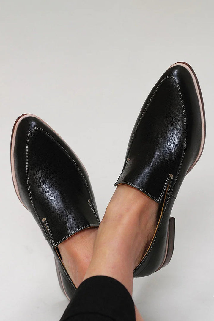 Luiza | Black Pointed Toe Mens Loafers Slip-On