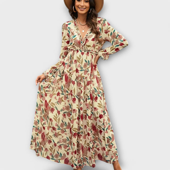 Rosemary | Floral V-Neck Maxi Dress Long Sleeve