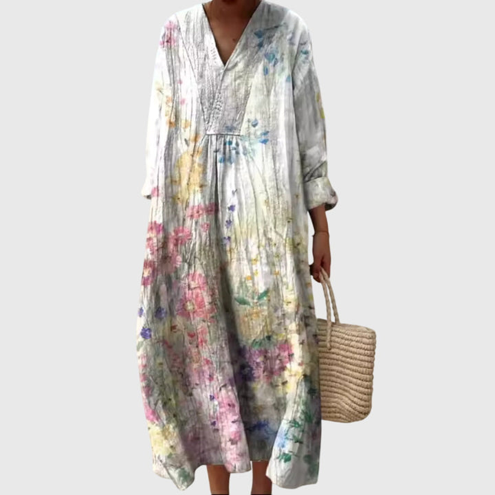 Cleia | Striped Patchwork Maxi Dress with Sleeves