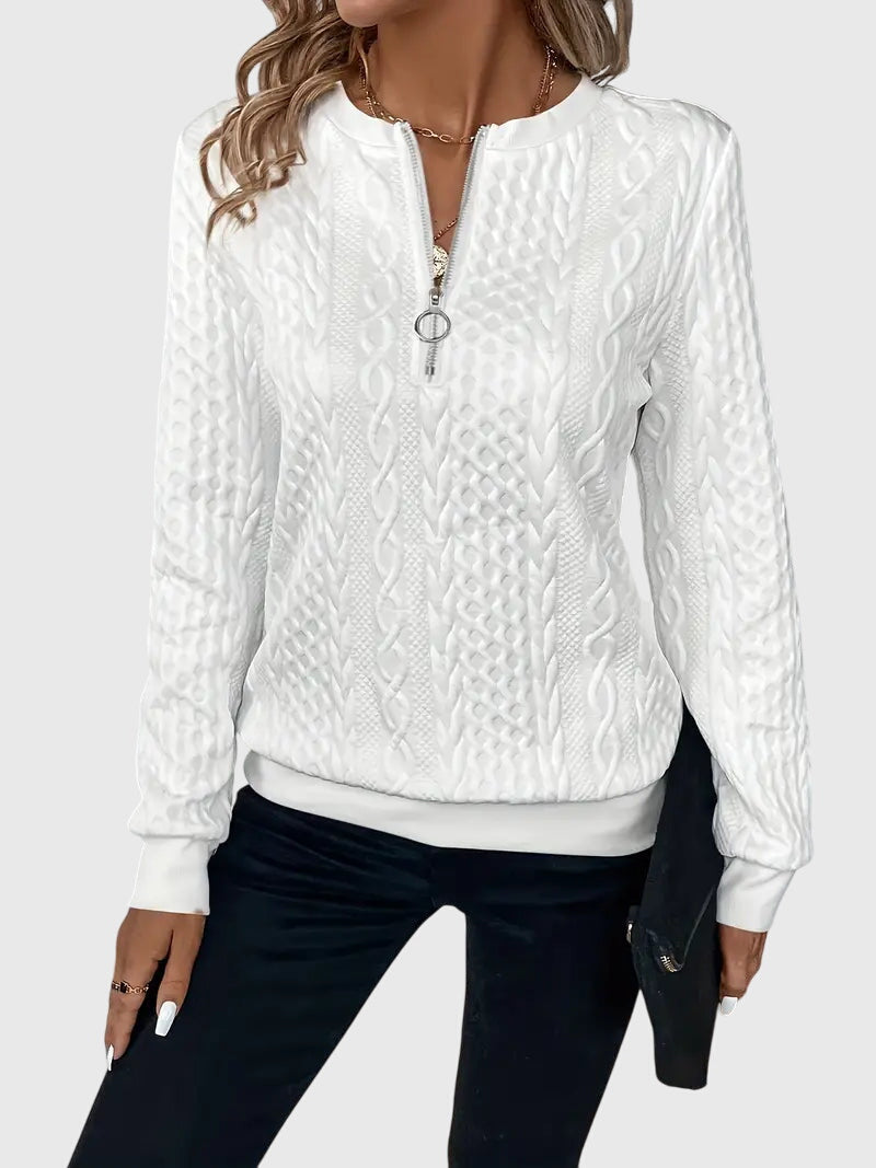 Leslie | Cable Knit Quarter Zip Sweater Pullover