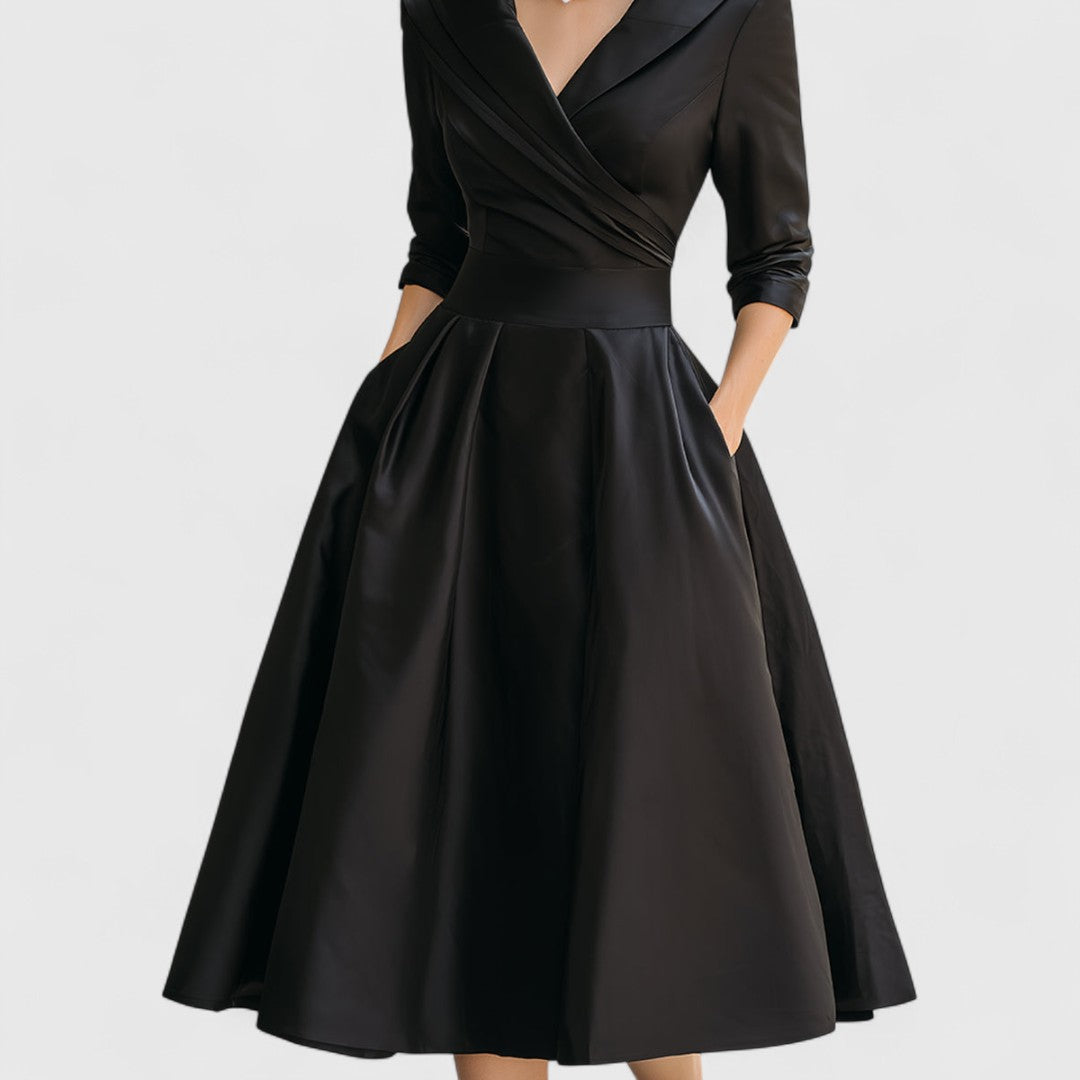 Lorraine-Mae | V-Neck Satin Fit and Flare Dress
