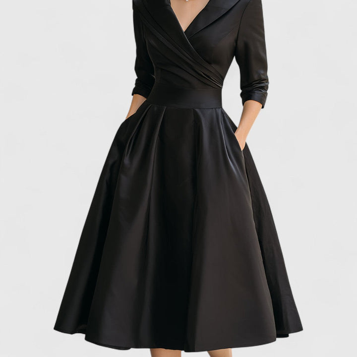 Lorraine-Mae | V-Neck Satin Fit and Flare Dress