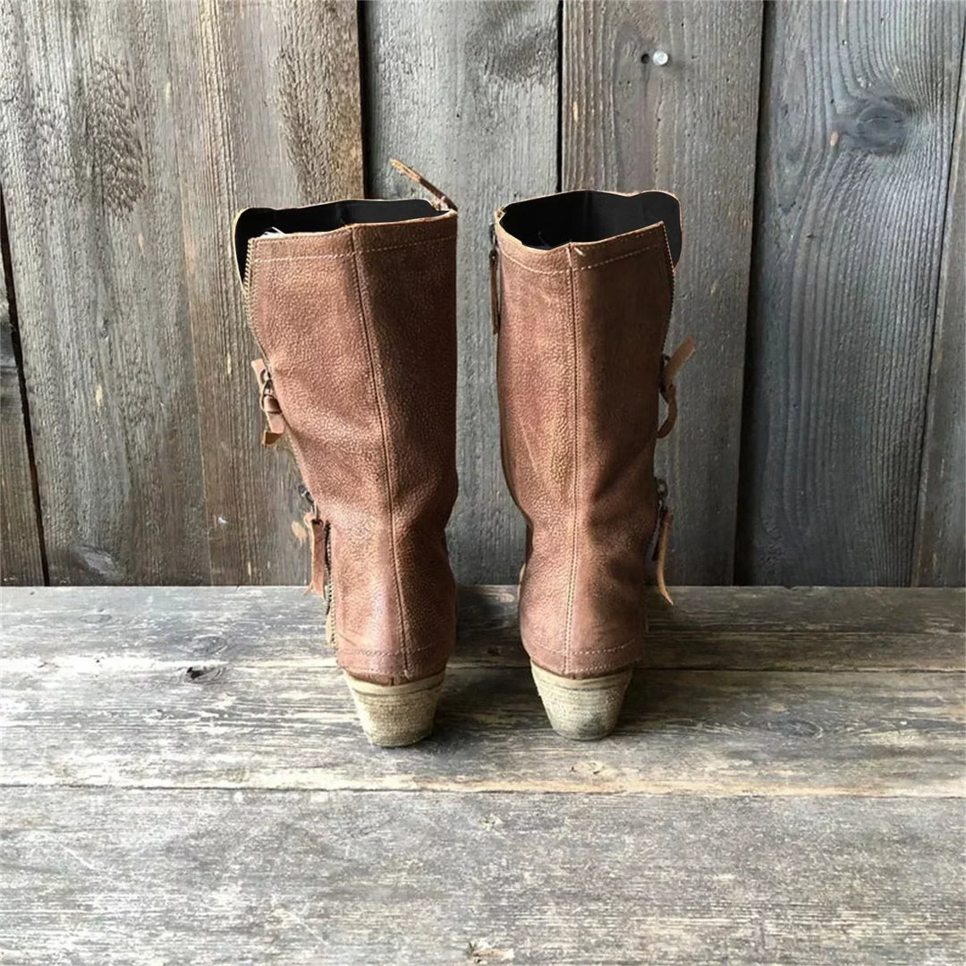 Dawn | Brown Mid-Calf Western Boots with Heel