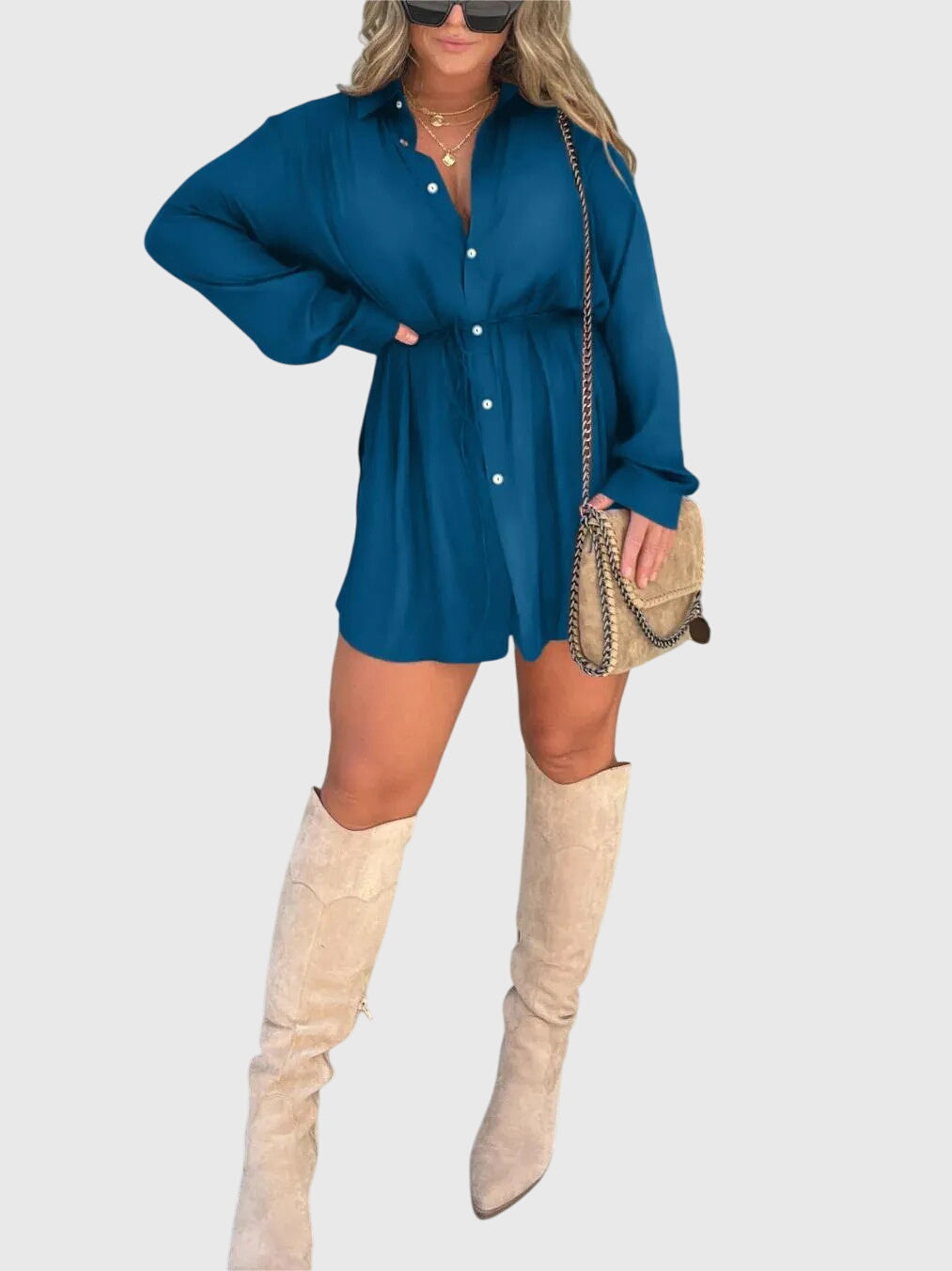 Marjolaine | Button-Up Shirt Dress with Tie Waist