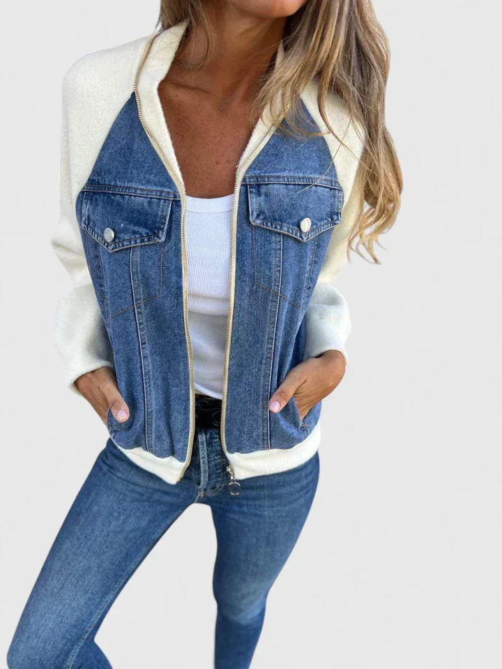 Camila | Denim Jacket with Contrast Sleeves