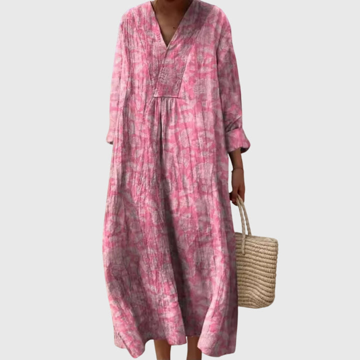 Cleia | Striped Patchwork Maxi Dress with Sleeves