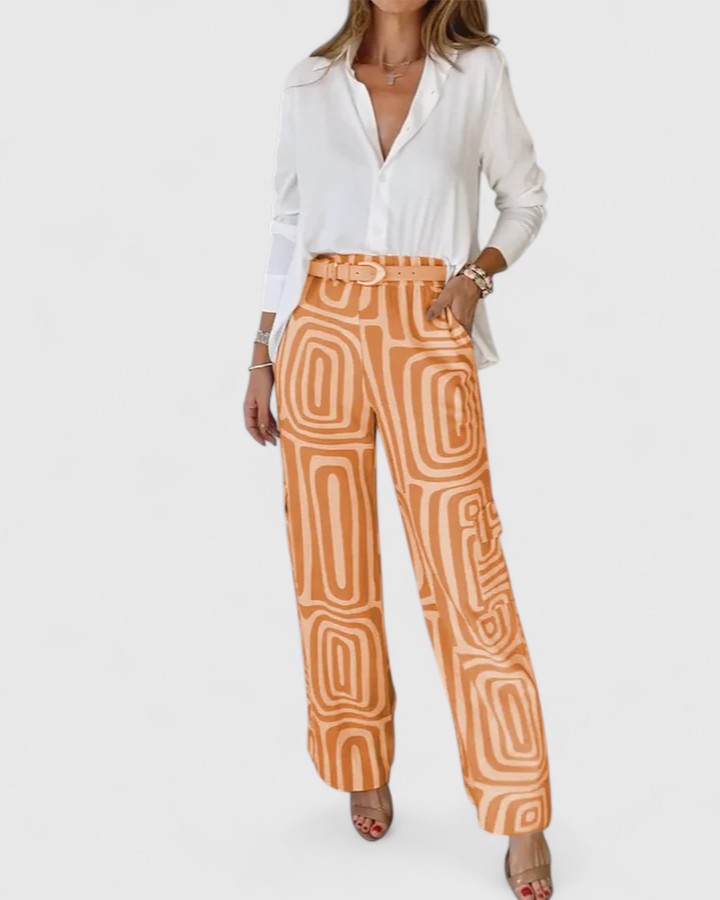 Katja | Geometric Print Two Piece Set with Belt
