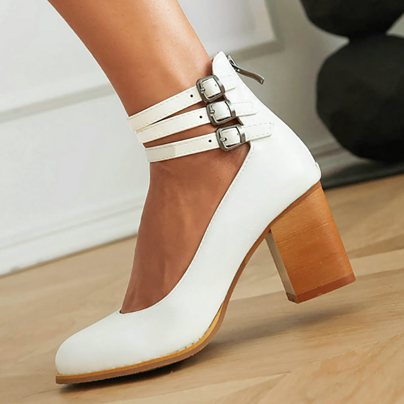 Vinca | Ankle Strap Block Heels with Buckles