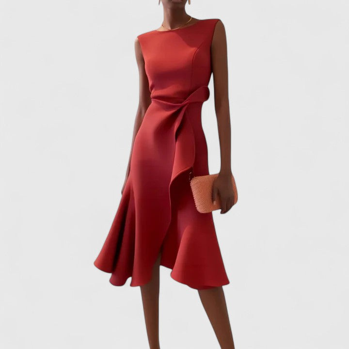 Fiorella | Asymmetrical Ruffle Midi Dress Sleeveless