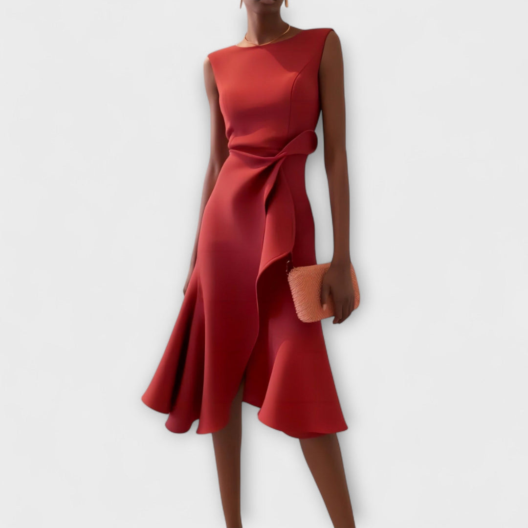 Clair | Draped Asymmetric Midi Dress