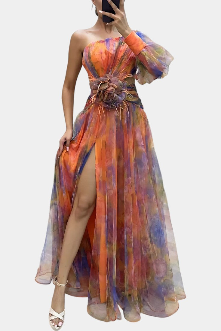 Thalassa | Floral One-Shoulder Maxi Dress with Slit