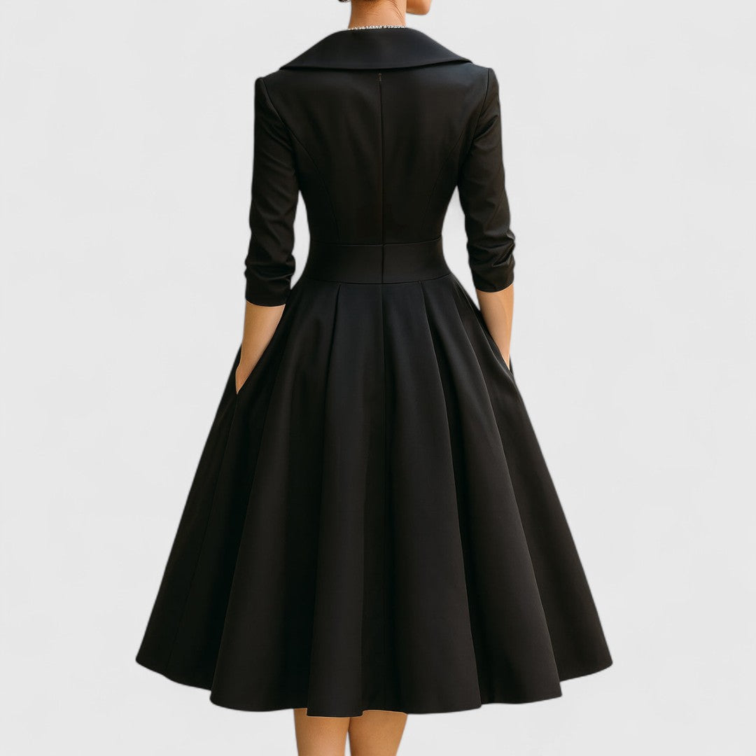 Lorraine-Mae | V-Neck Satin Fit and Flare Dress
