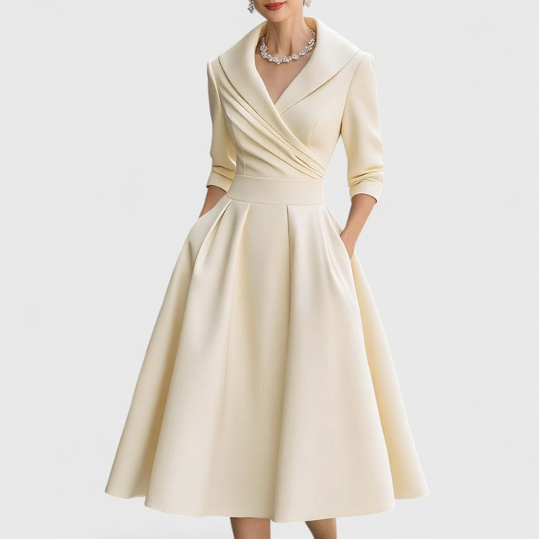 Lorraine-Mae | V-Neck Satin Fit and Flare Dress