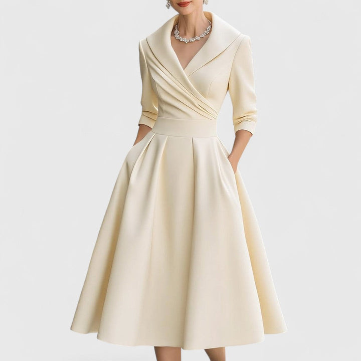 Lorraine-Mae | V-Neck Satin Fit and Flare Dress