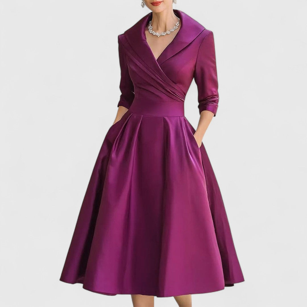 Lorraine-Mae | V-Neck Satin Fit and Flare Dress