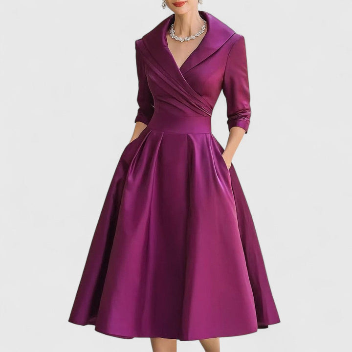 Lorraine-Mae | V-Neck Satin Fit and Flare Dress