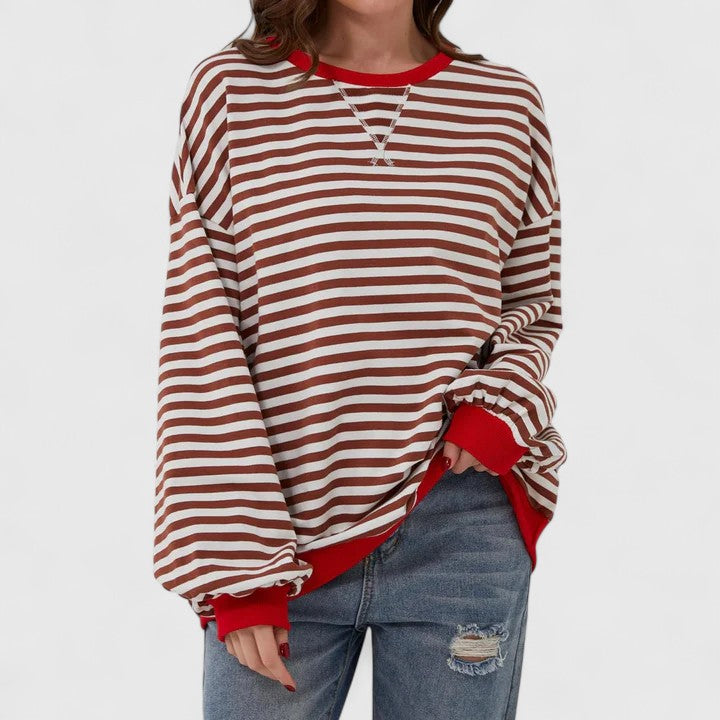 Neda | Striped Oversized Crewneck Pullover Sweater