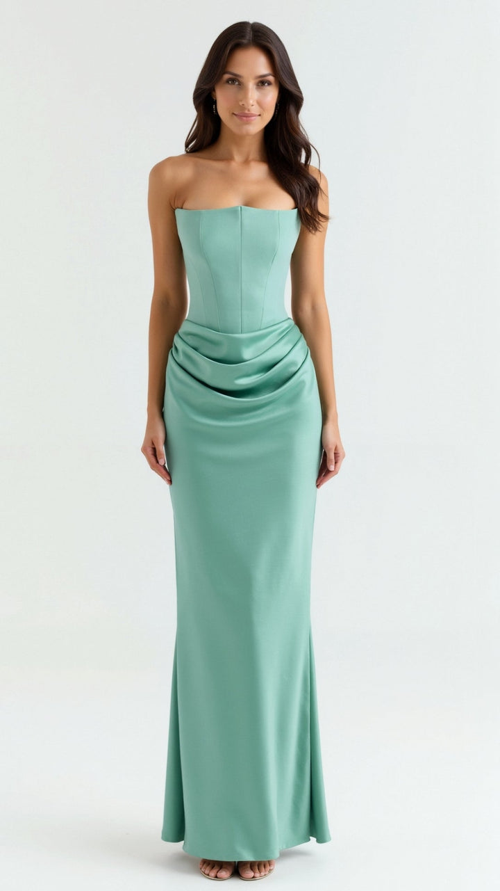 Lyra | Strapless Satin Corset Maxi Dress