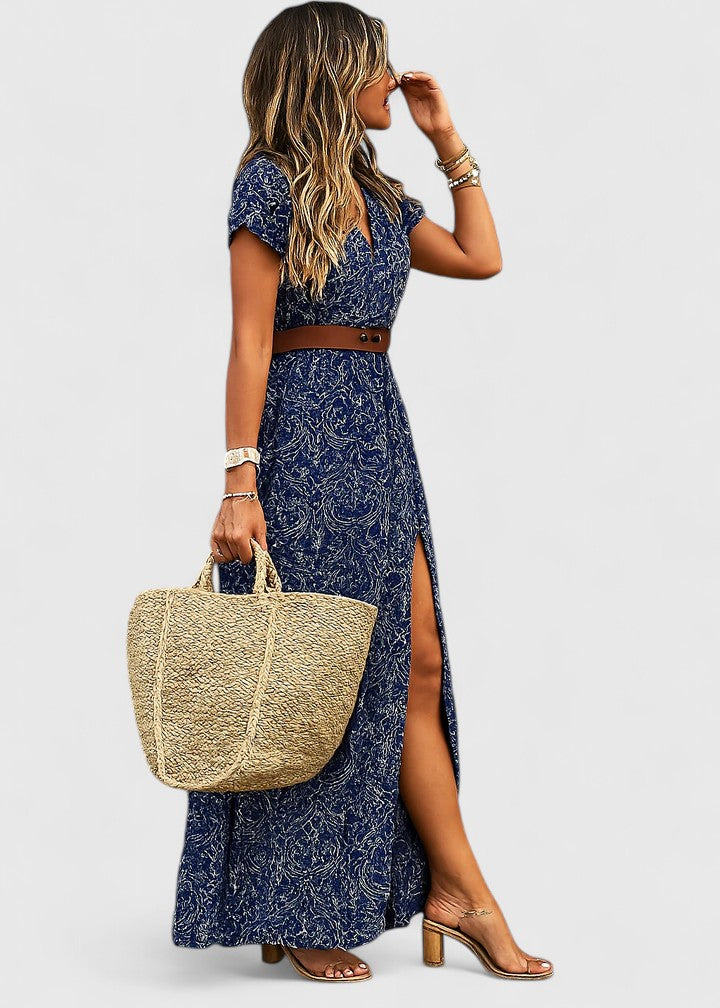 Celestyna | Floral Print Boho Maxi Dress with Slit