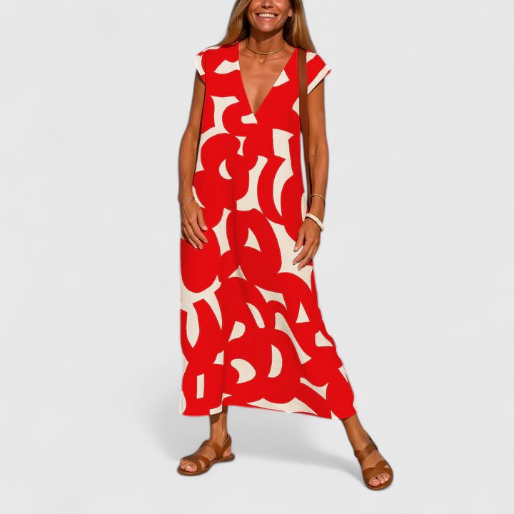 Cleopatria | Geometric Print V-Neck Maxi Dress