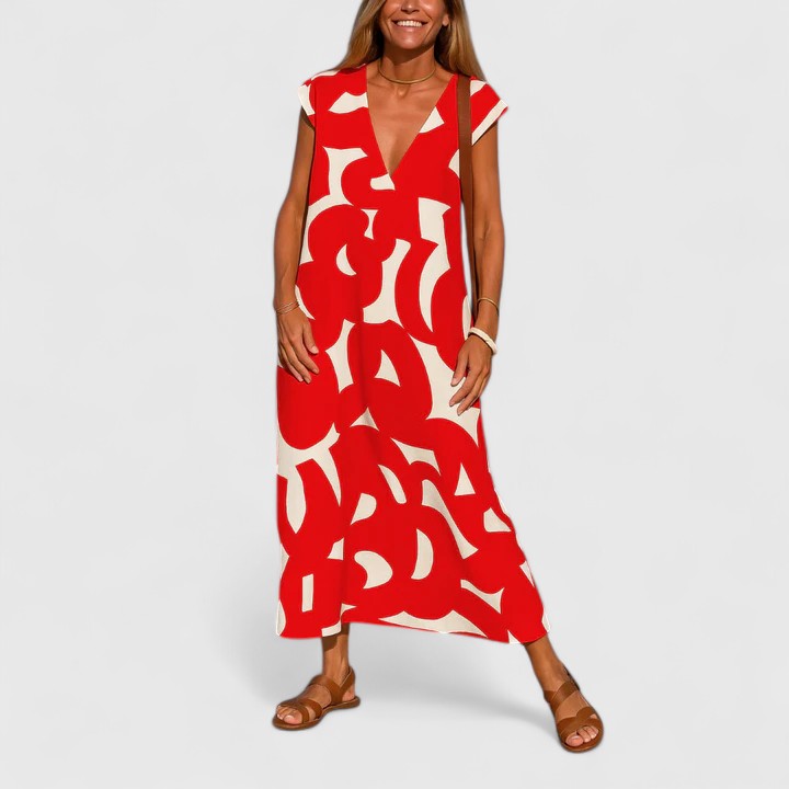 Cyprienne | Geometric Print V-Neck Maxi Dress