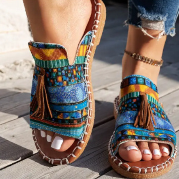 Patience | Bohemian Slide Sandals with Tassel Detail