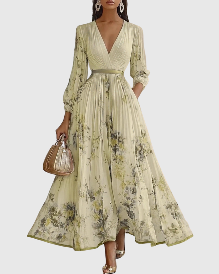 Niamh | Pleated V-Neck Maxi Dress