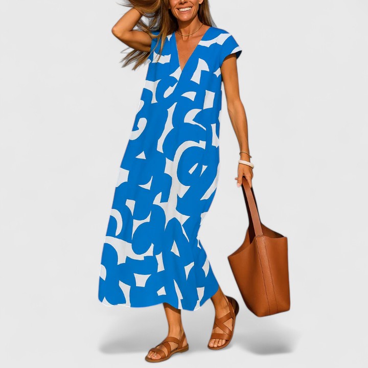 Cyprienne | Geometric Print V-Neck Maxi Dress