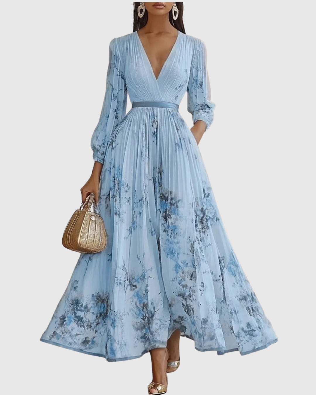 Niamh | Pleated V-Neck Maxi Dress