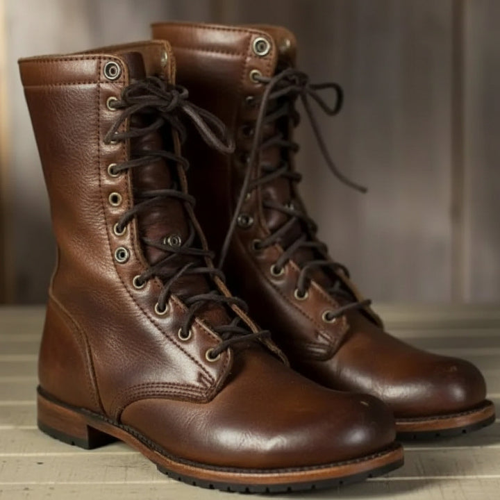 Fran | Leather Lace-Up Combat Boots Mid-Calf