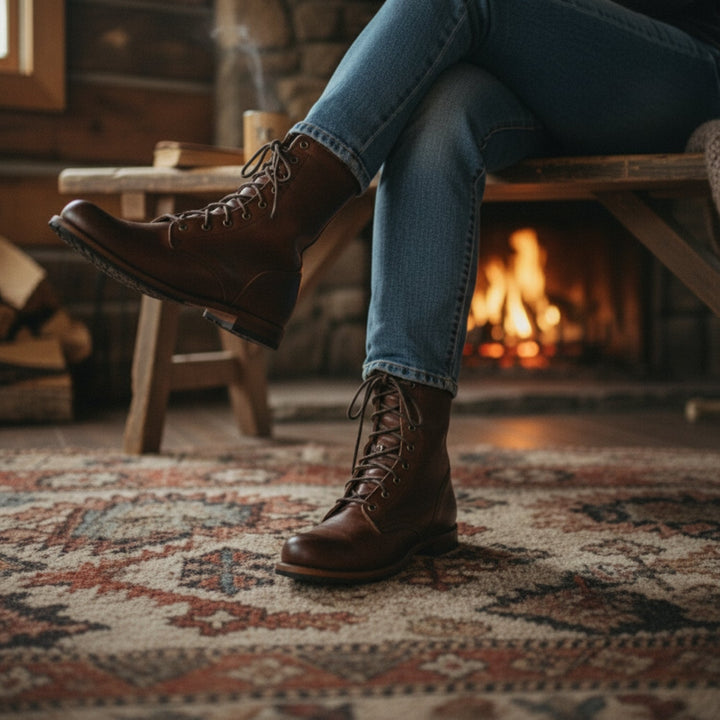 Fran | Leather Lace-Up Combat Boots Mid-Calf